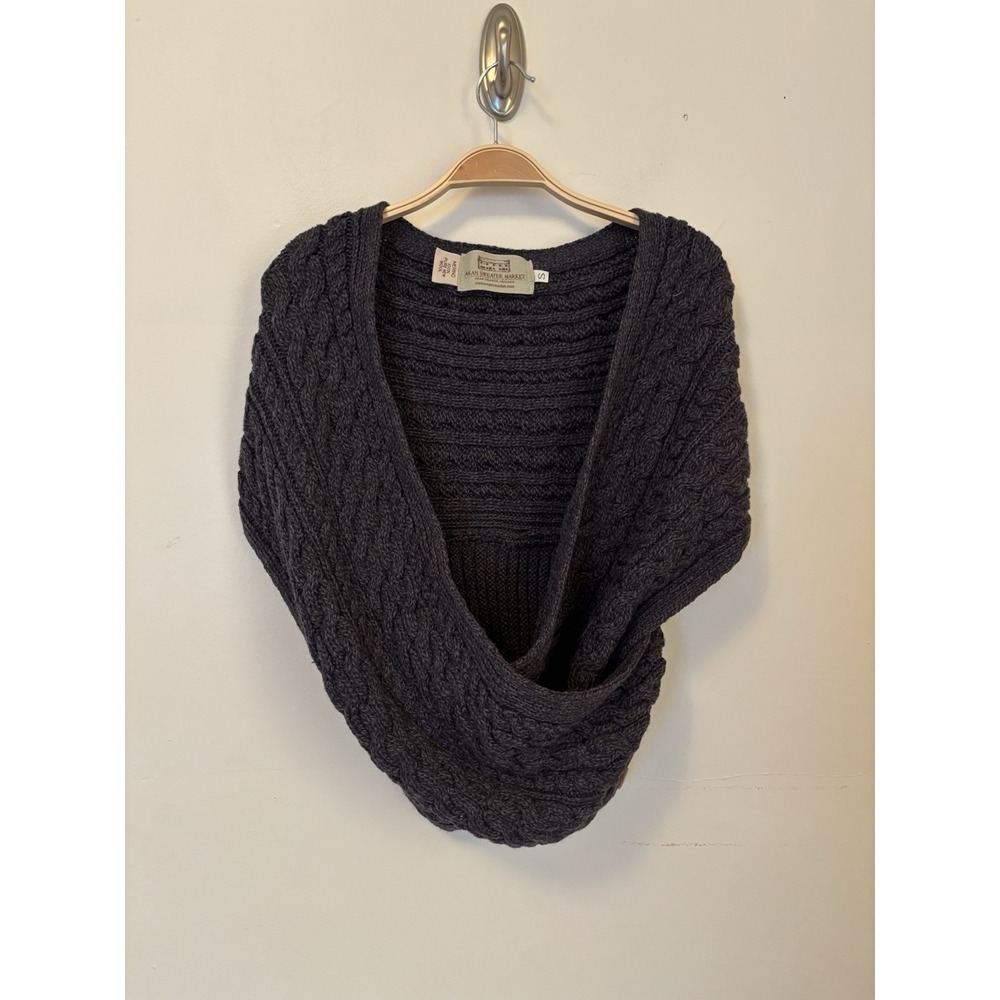 Aran Irish Crossover Wrap 100% Merino Wool Cable Sweater Made in Ireland S Gray